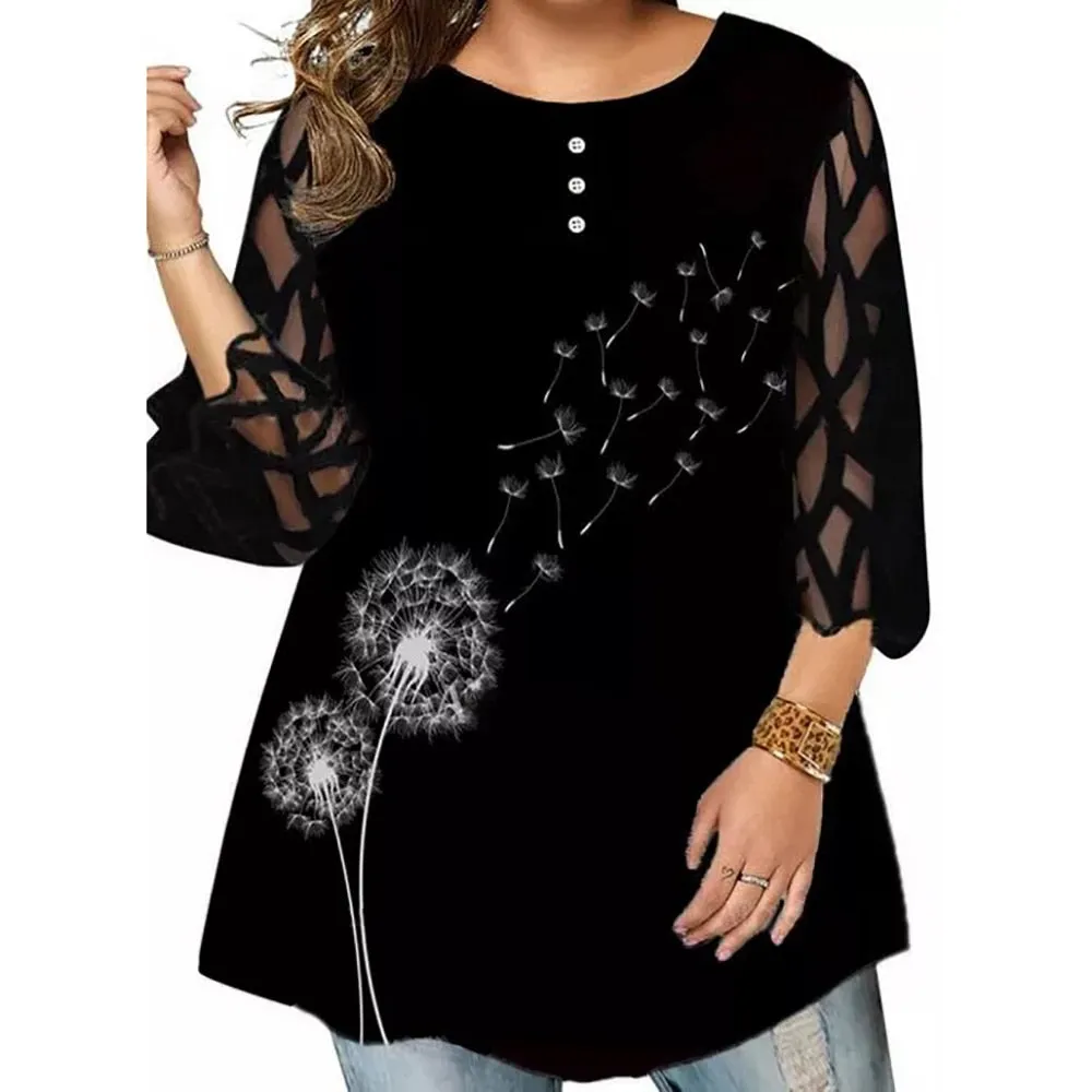 Funki Buys | Shirts | Women's Plus Size Top | Flower Print T-Shirt