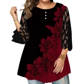 Funki Buys | Shirts | Women's Plus Size Top | Flower Print T-Shirt