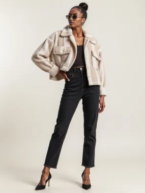 Fuzzy Pattern Double Pocket Cropped Jacket