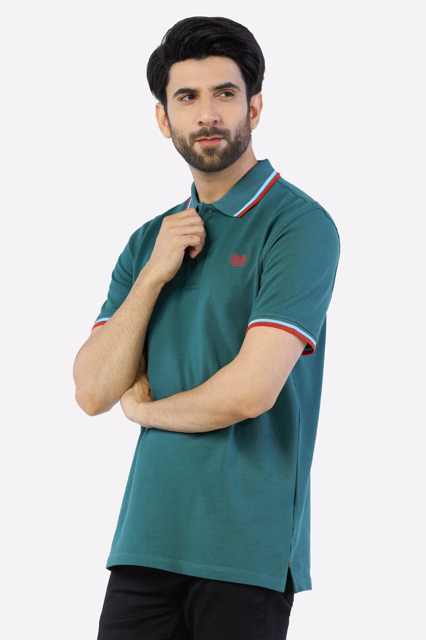Green Jacquard Collar Polo