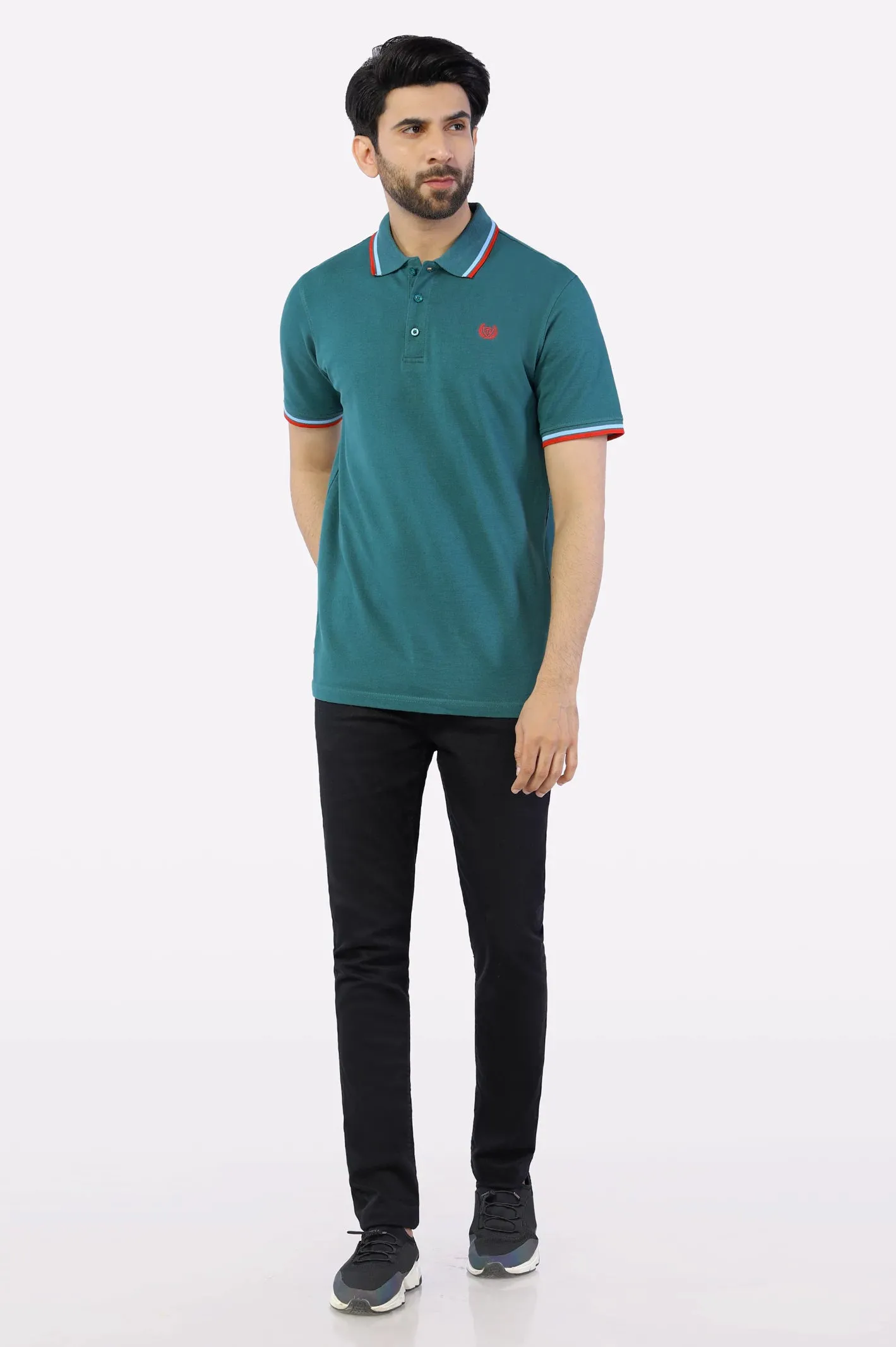 Green Jacquard Collar Polo