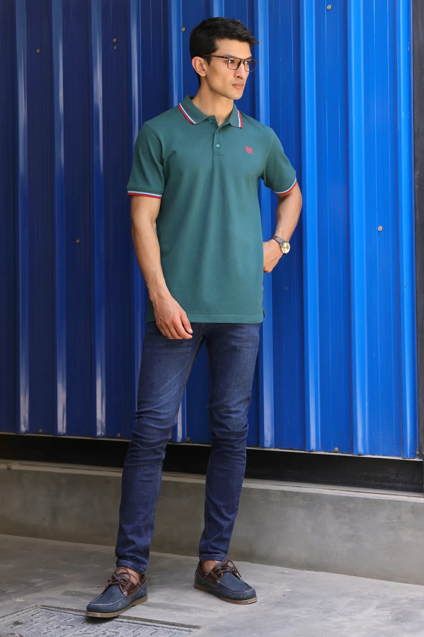Green Jacquard Collar Polo