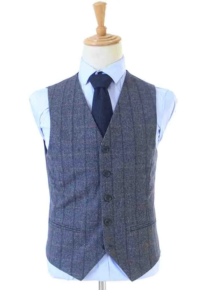 GREY WINDOWPANE HERRINGBONE TWEED 3 PIECE SUIT