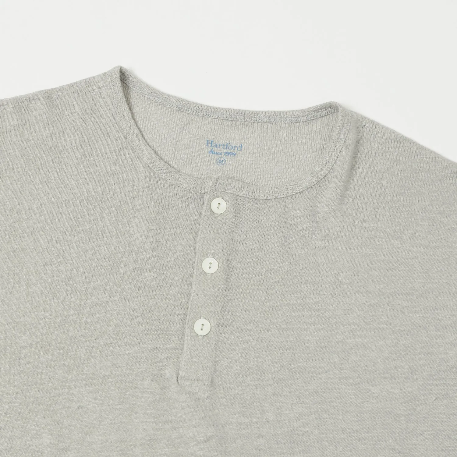 Hartford Linen Long Sleeve Henley Tee - Stone