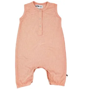 HENLEY ROMPER - PINK WAFFLE