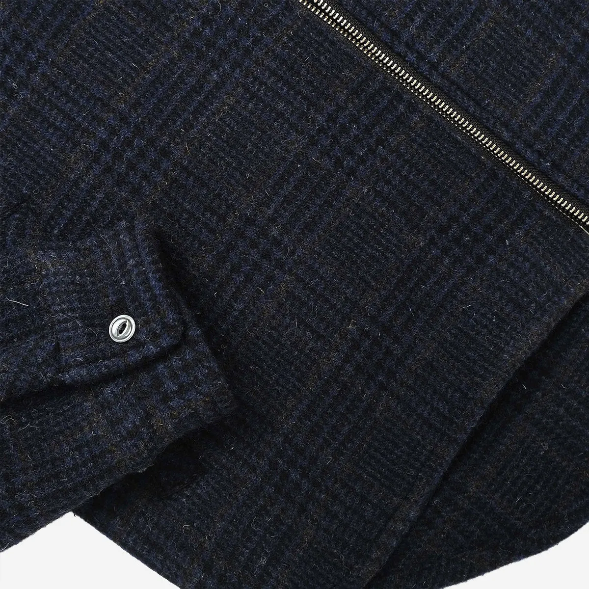 Houndstooth Wool Zip Overshirt - Navy Plaid