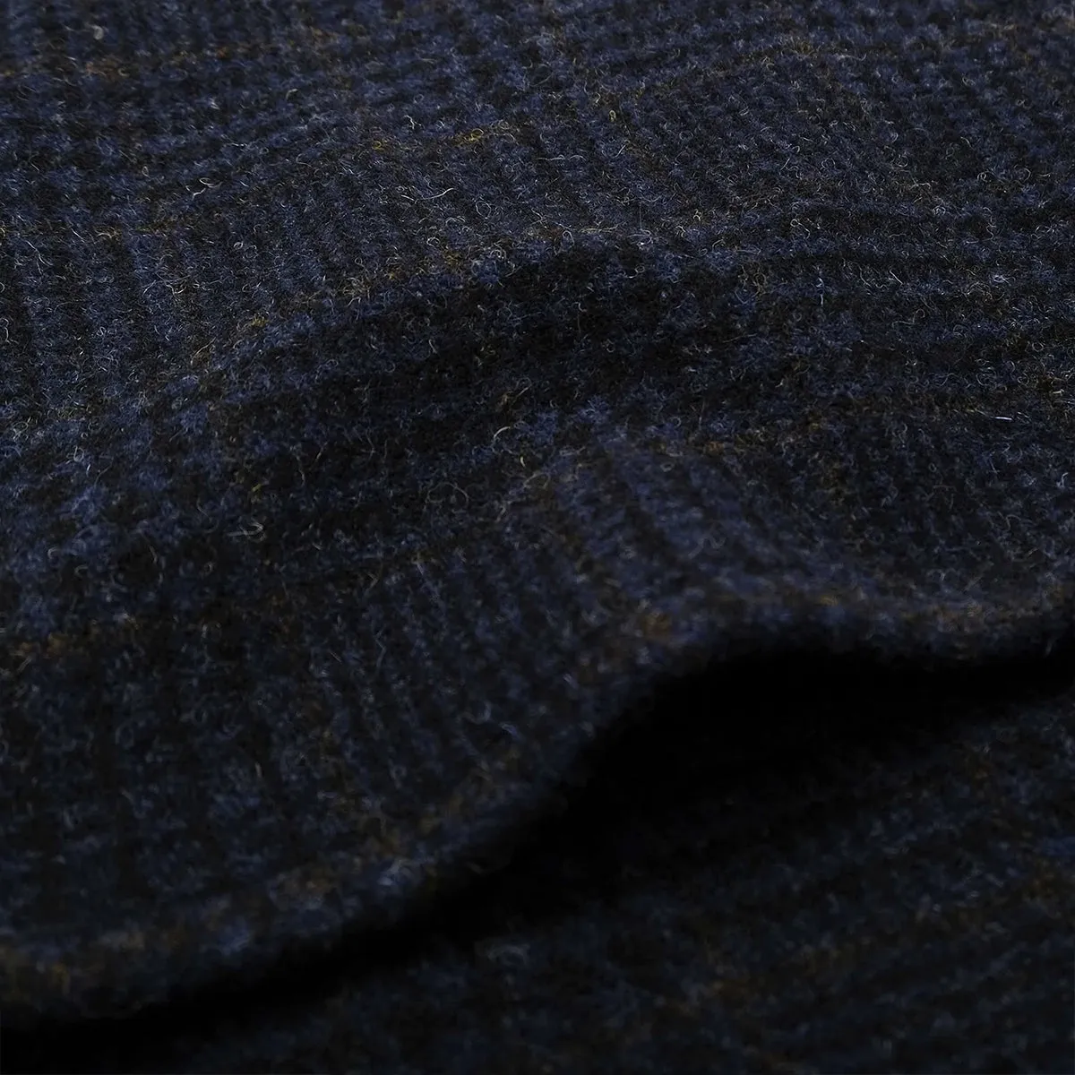 Houndstooth Wool Zip Overshirt - Navy Plaid