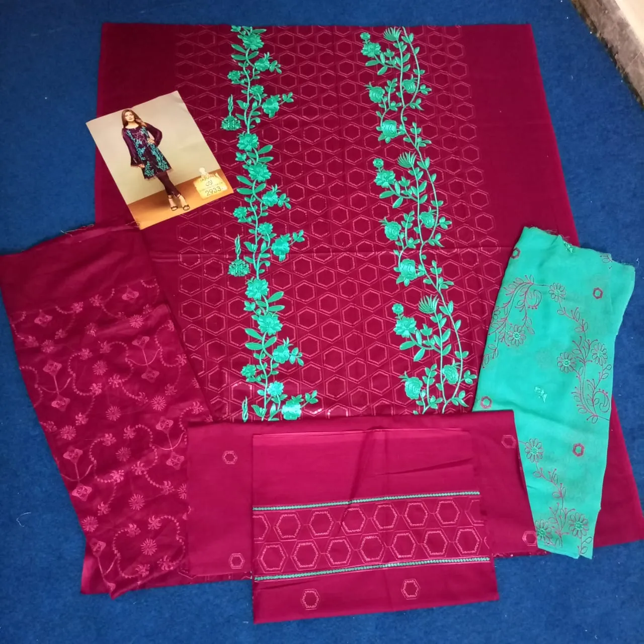 JAZMIN Shafoon Dubatta 3 PC Colorful Lawn Suit High Lawn Quality 2933