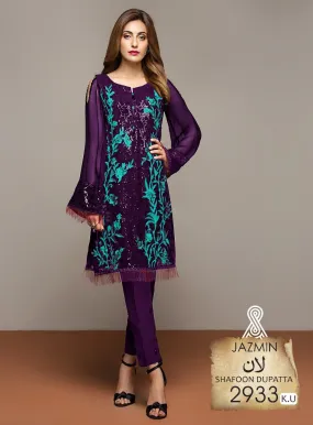 JAZMIN Shafoon Dubatta 3 PC Colorful Lawn Suit High Lawn Quality 2933