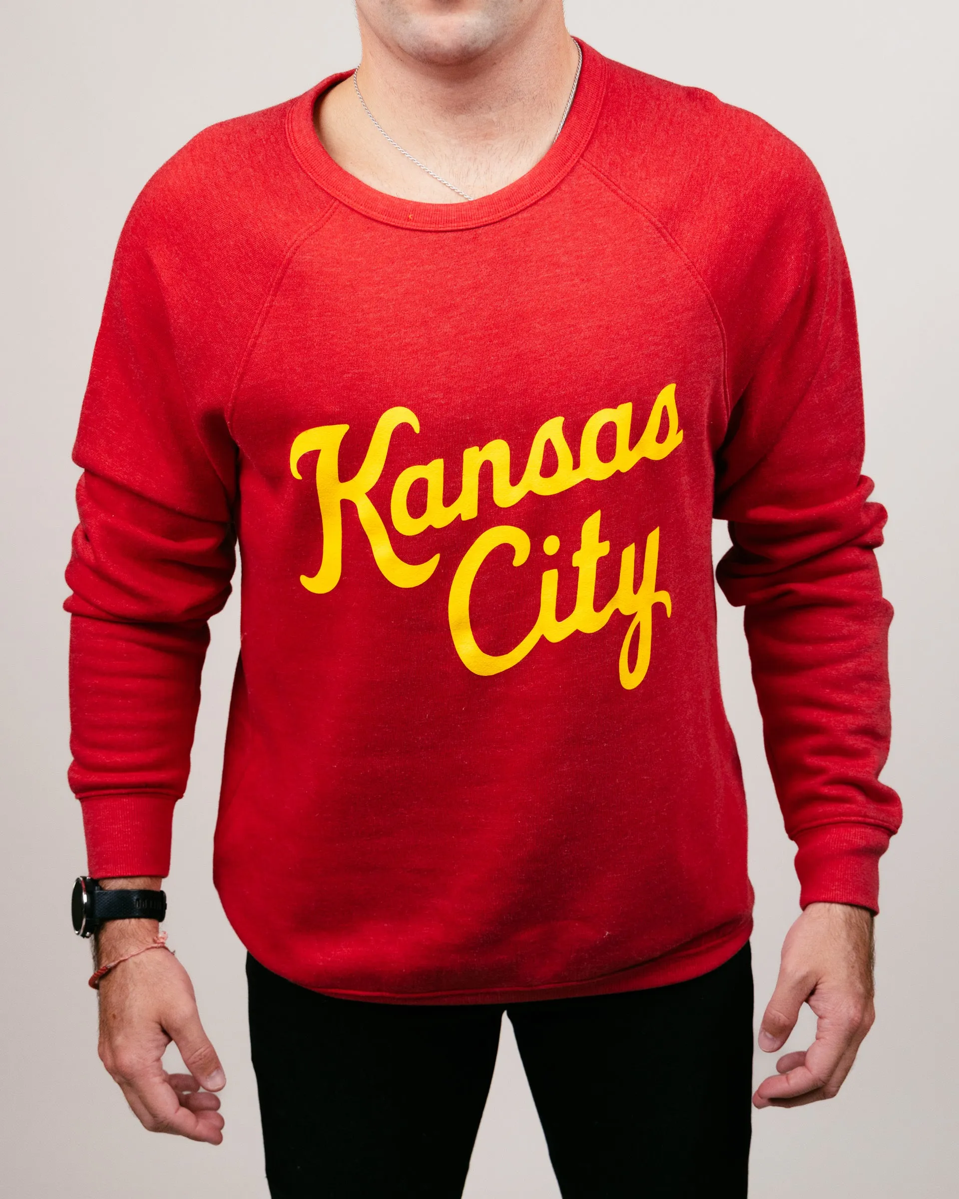 Kansas City Script Stacked Red Crewneck