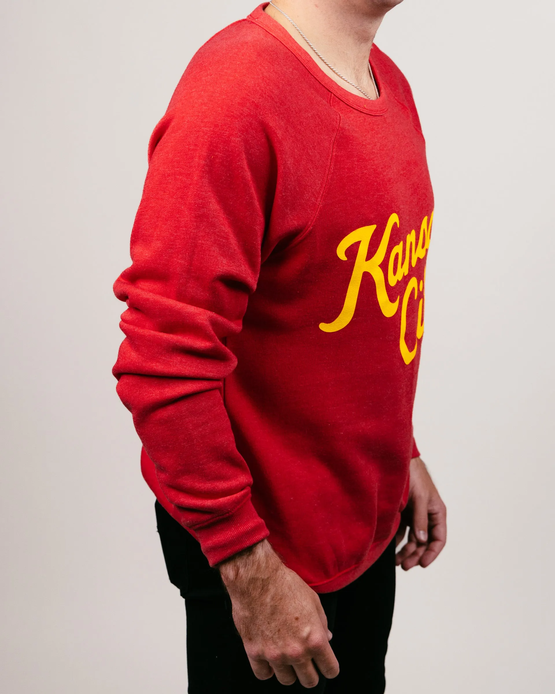 Kansas City Script Stacked Red Crewneck
