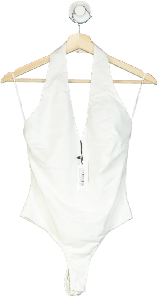Karen Millen White Stretch Cotton Jersey Halter Bodysuit XS