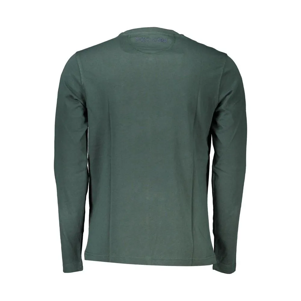 La Martina Elegant Crew Neck Green Tee with Embroidery