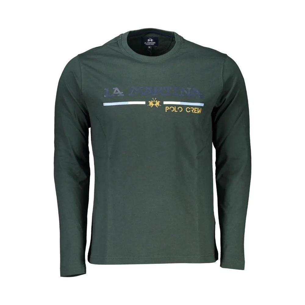 La Martina Elegant Green Embroidered Crew Neck Cotton Tee