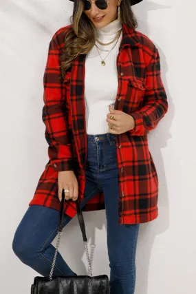 Lapel Pockets Plaid Long Shacket Jacket