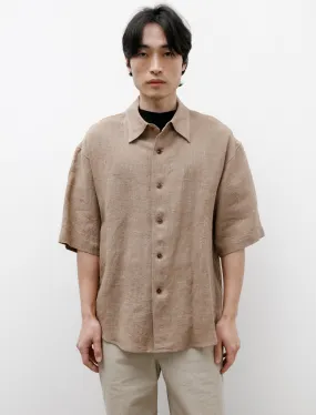 Linen Silk Tweed Half Sleeve Shirt Brown