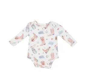 Long Sleeve Bodysuit - Cowboy Boots Pink