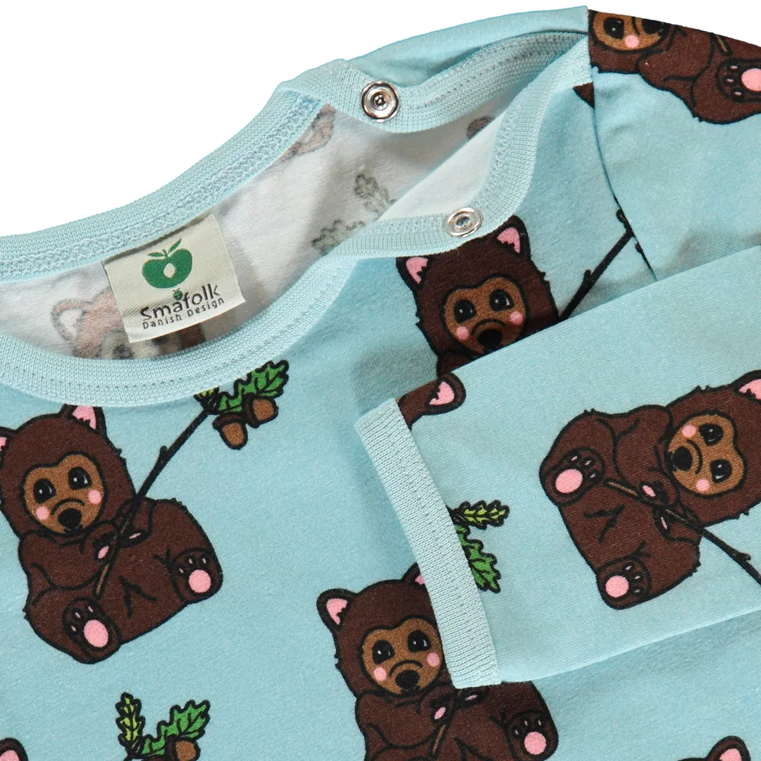 Long sleeved bodysuit- bear cub, stratosphere blue