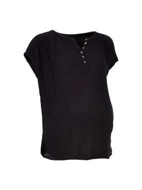 Maternity Henley Mixed Media Top in Black
