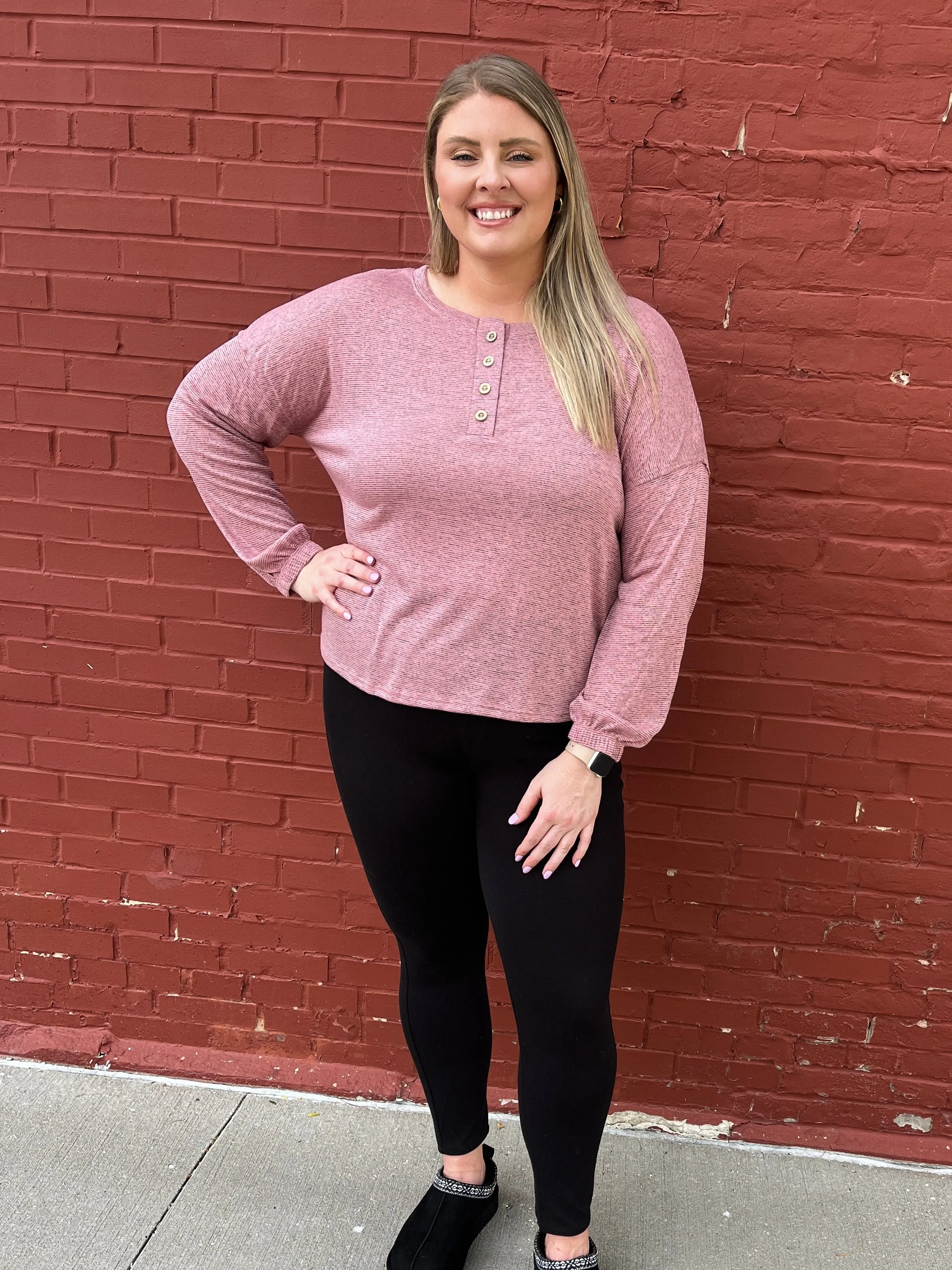 Mauve Heathered Henley