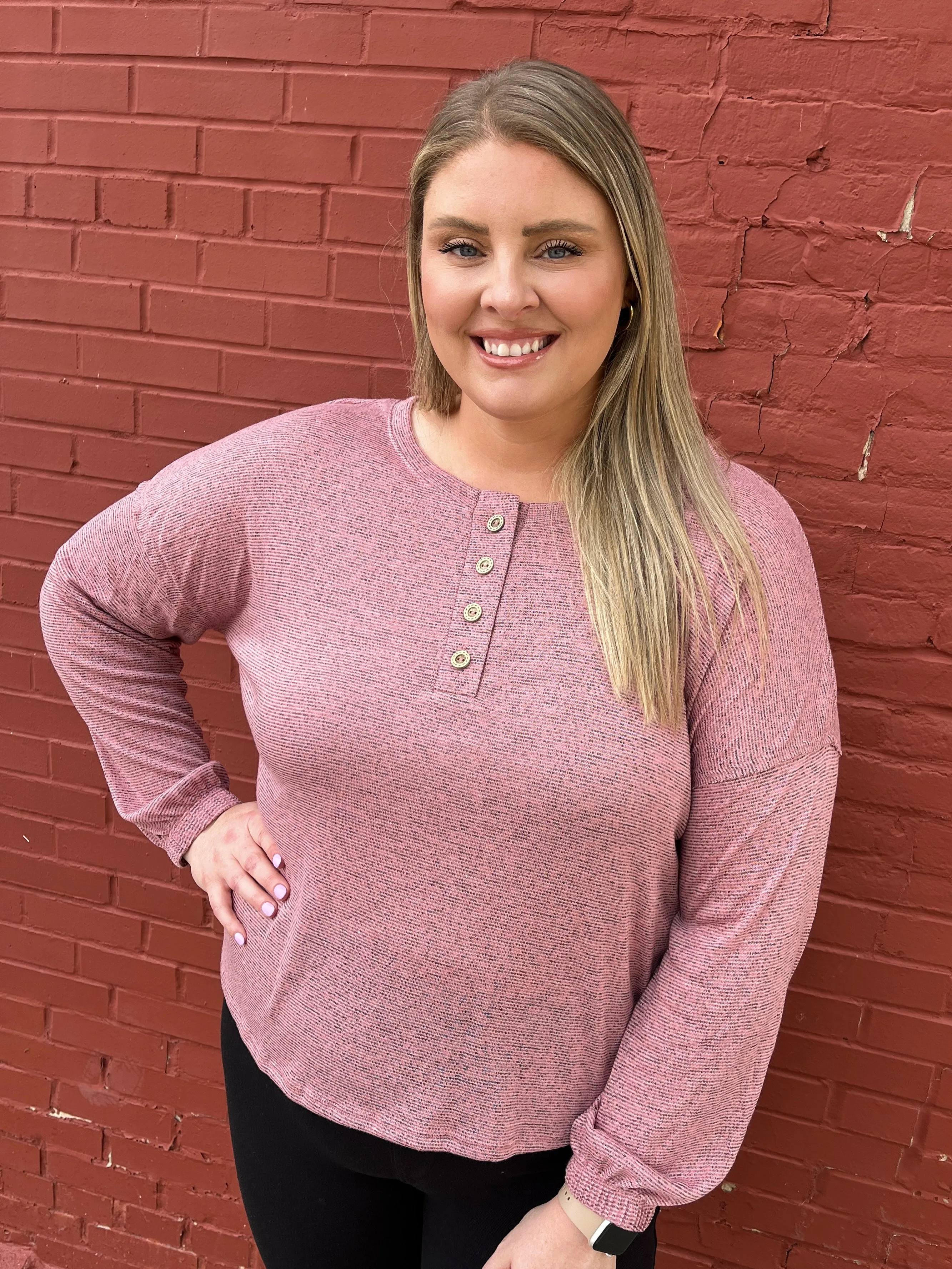 Mauve Heathered Henley