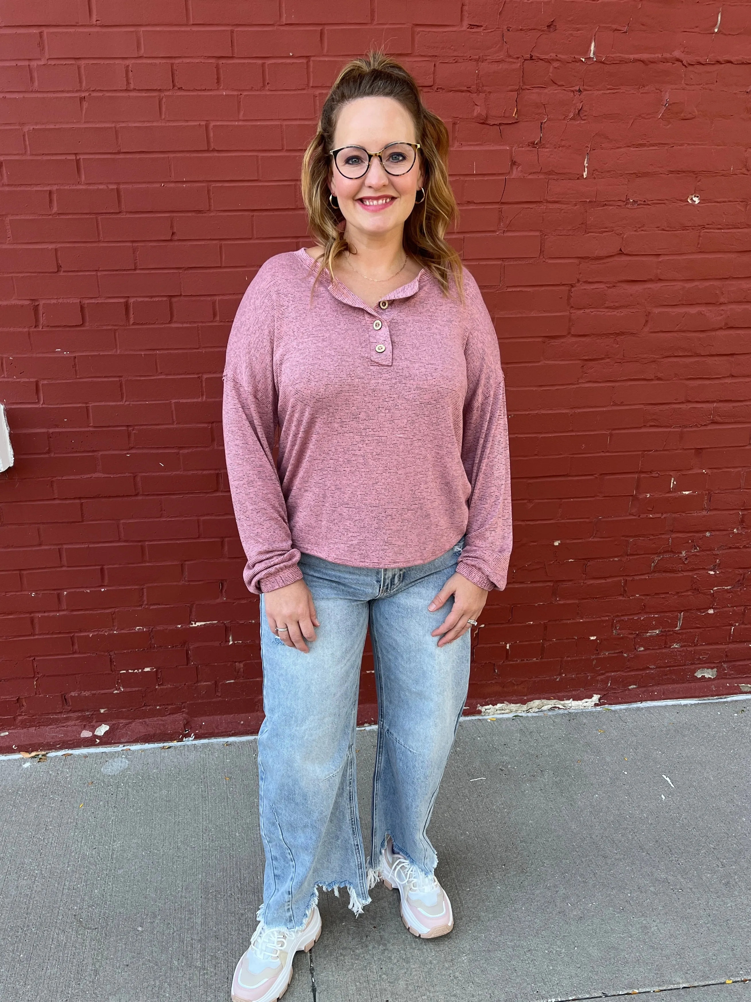 Mauve Heathered Henley