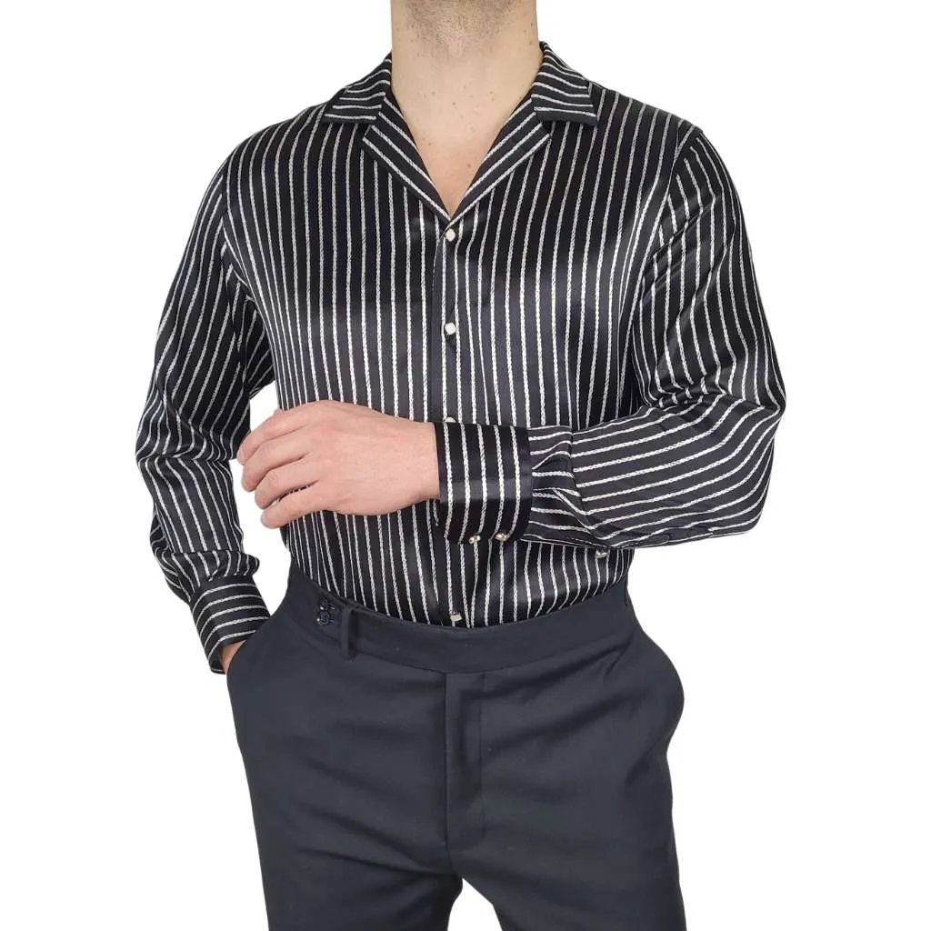 Mens Black Stripe Silk Shirt