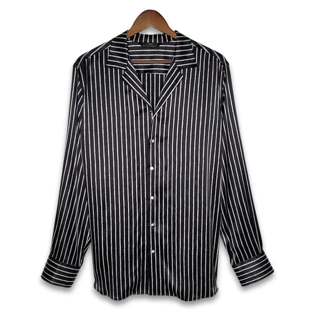 Mens Black Stripe Silk Shirt