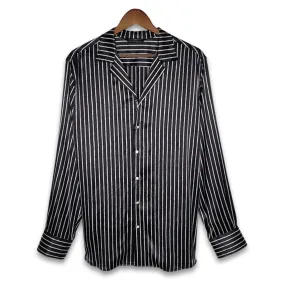 Mens Black Stripe Silk Shirt