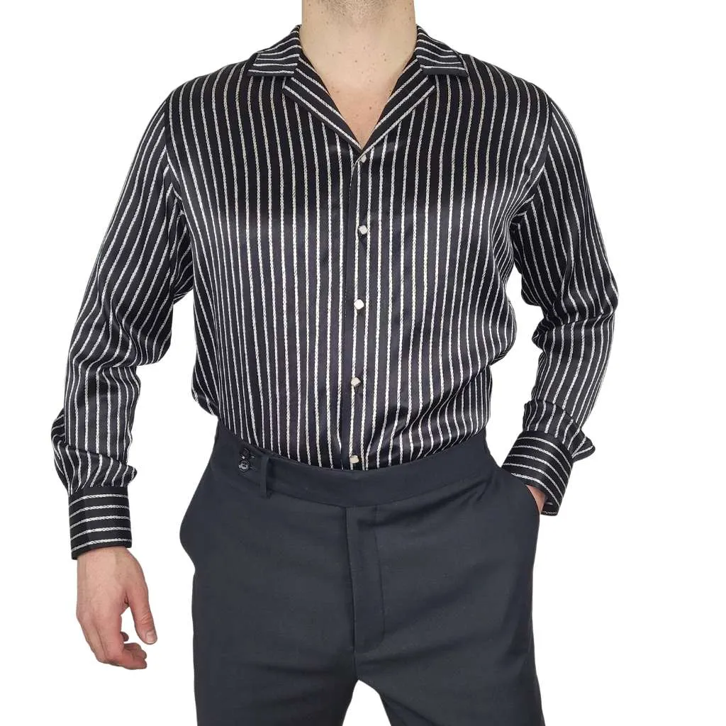 Mens Black Stripe Silk Shirt
