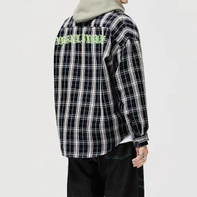 Men's Casual Tweed Plaid Stitching Long Sleeve Shirt