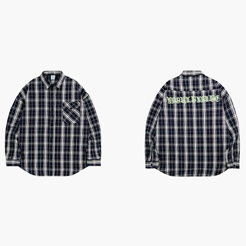 Men's Casual Tweed Plaid Stitching Long Sleeve Shirt