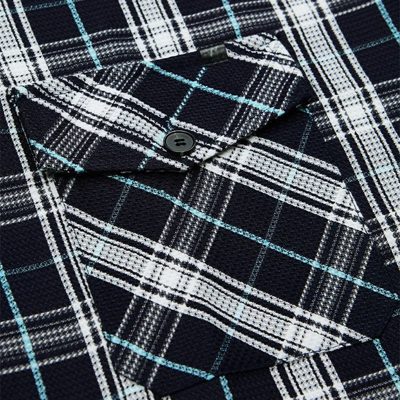 Men's Casual Tweed Plaid Stitching Long Sleeve Shirt