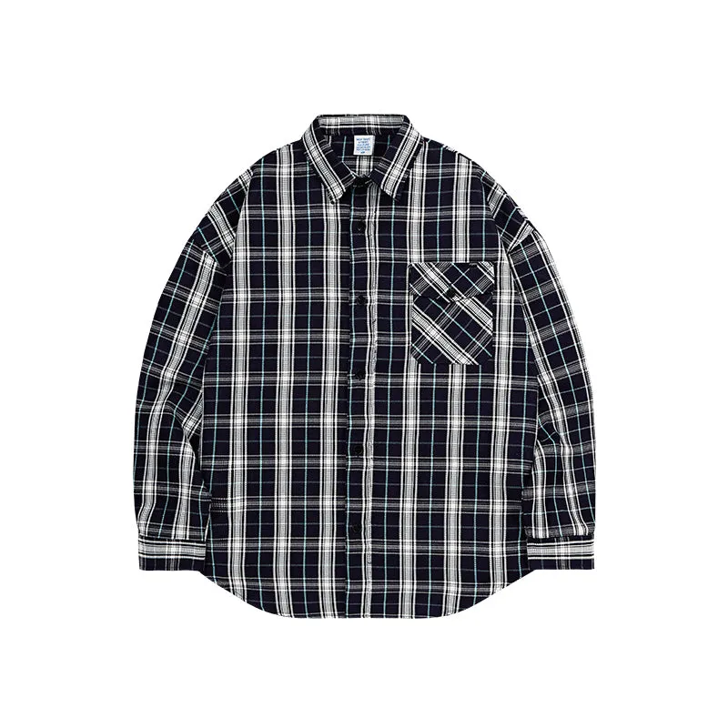 Men's Casual Tweed Plaid Stitching Long Sleeve Shirt