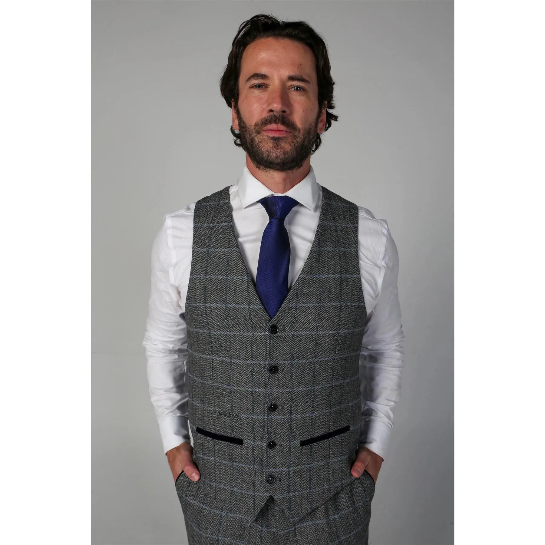 Men's Grey Waistcoat Tweed Herringbone Wool Blend Vest
