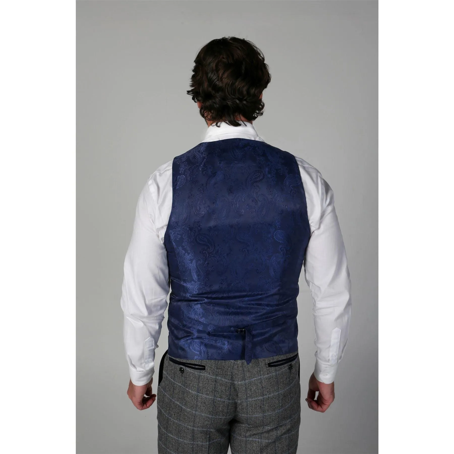 Men's Grey Waistcoat Tweed Herringbone Wool Blend Vest