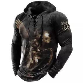 Men's Long Sleeve Printed Lace-Up Hoodie