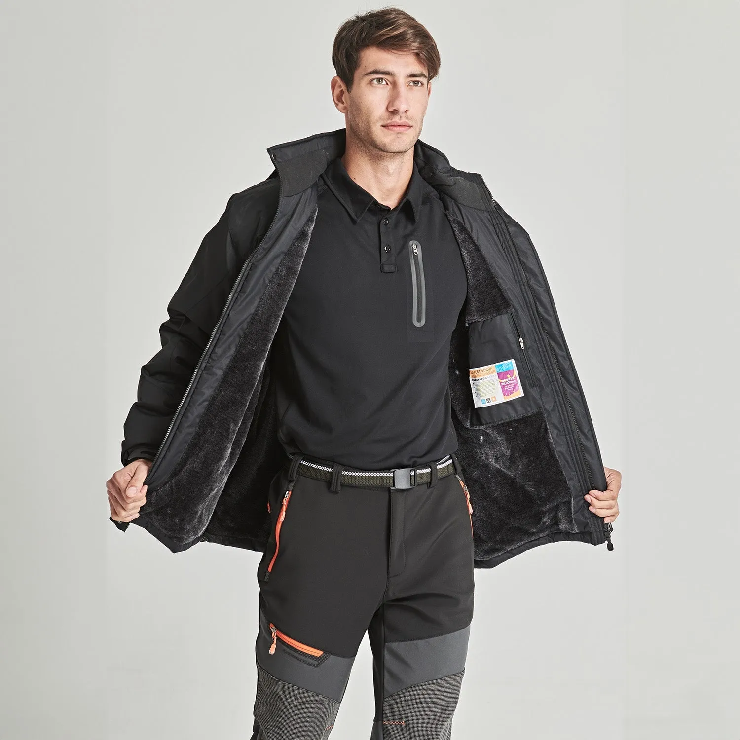 Men's Water-Repellent Winter Ski Jacket with Fleece Lining