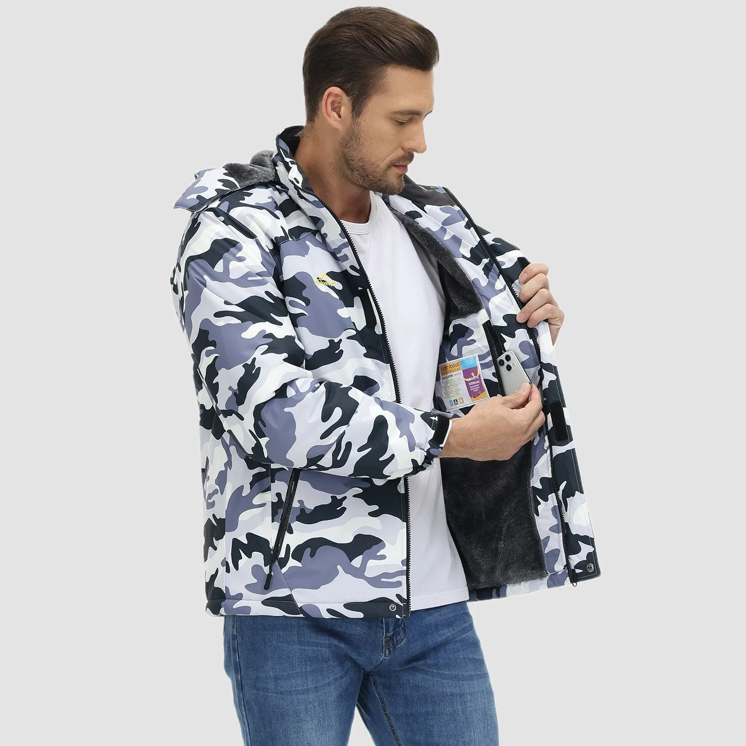 Men's Water-Repellent Winter Ski Jacket with Fleece Lining