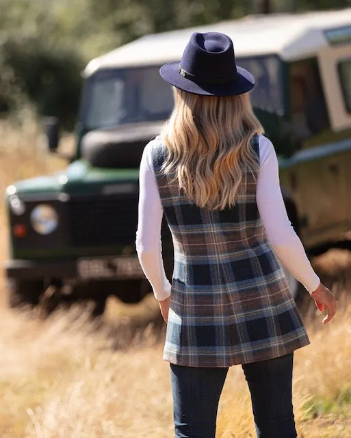 Mill Street Ladies Tweed Waistcoat - Navy Tan Check