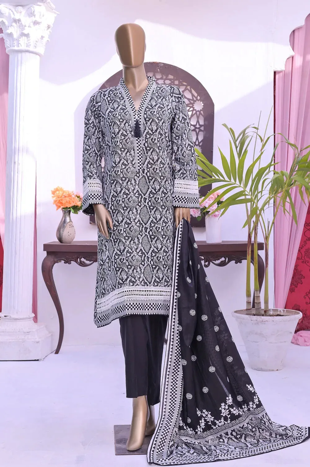 Monochrome by Amna Khadija Unstitched 3 Piece Black & White Lawn Collection'2022-BW-06