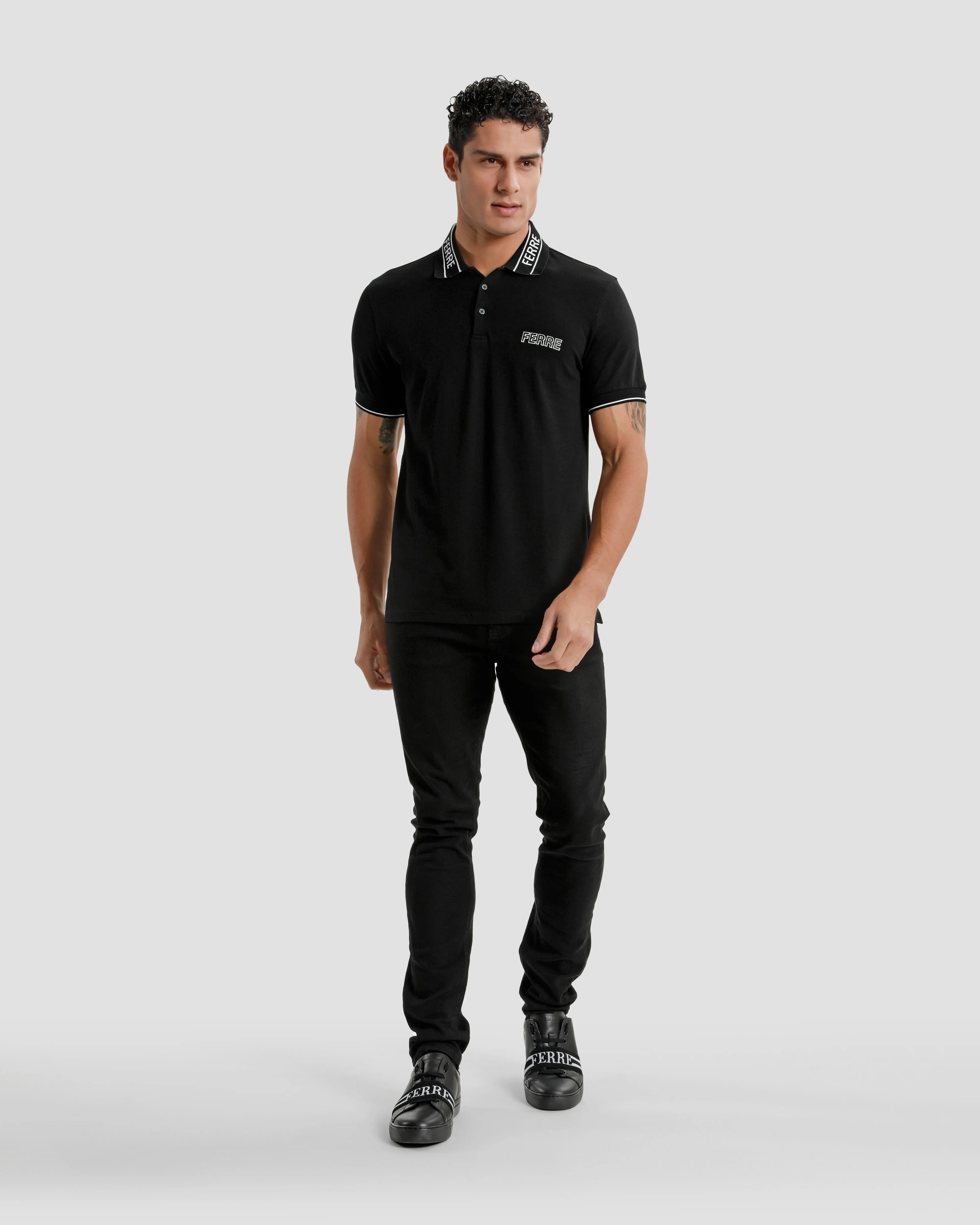 Monochrome Logo Embroidered Polo Shirt