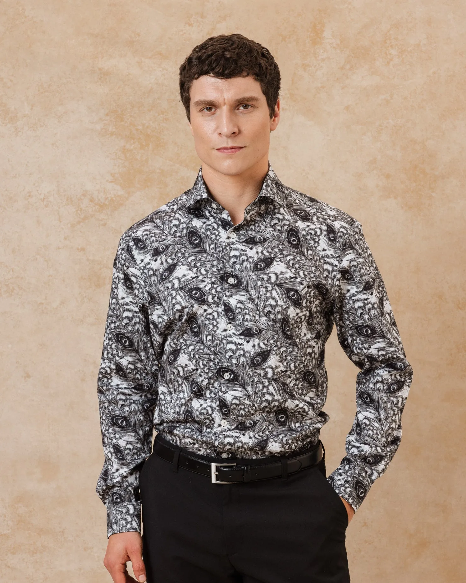 Monochrome Peacock Feathers Shirt