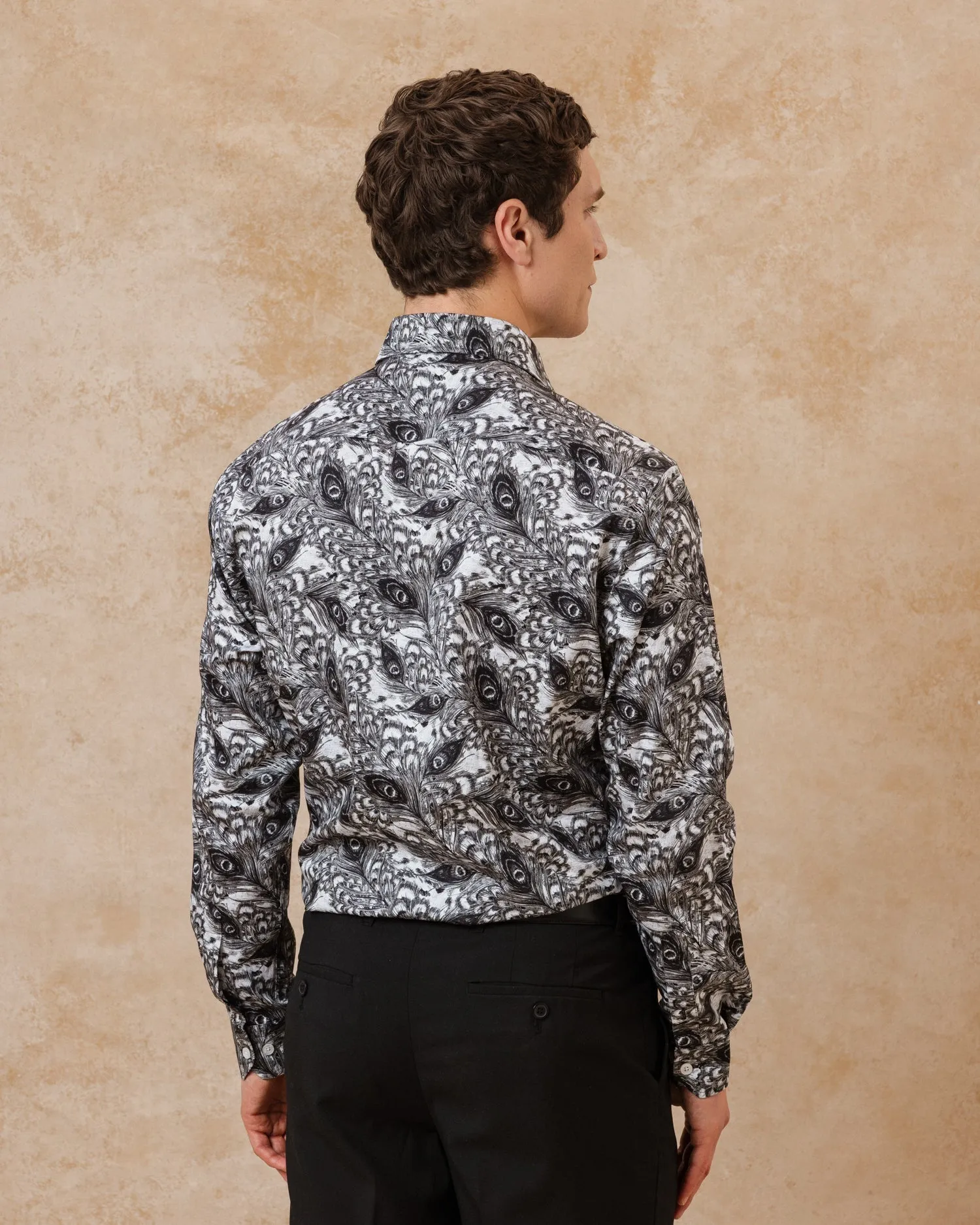 Monochrome Peacock Feathers Shirt