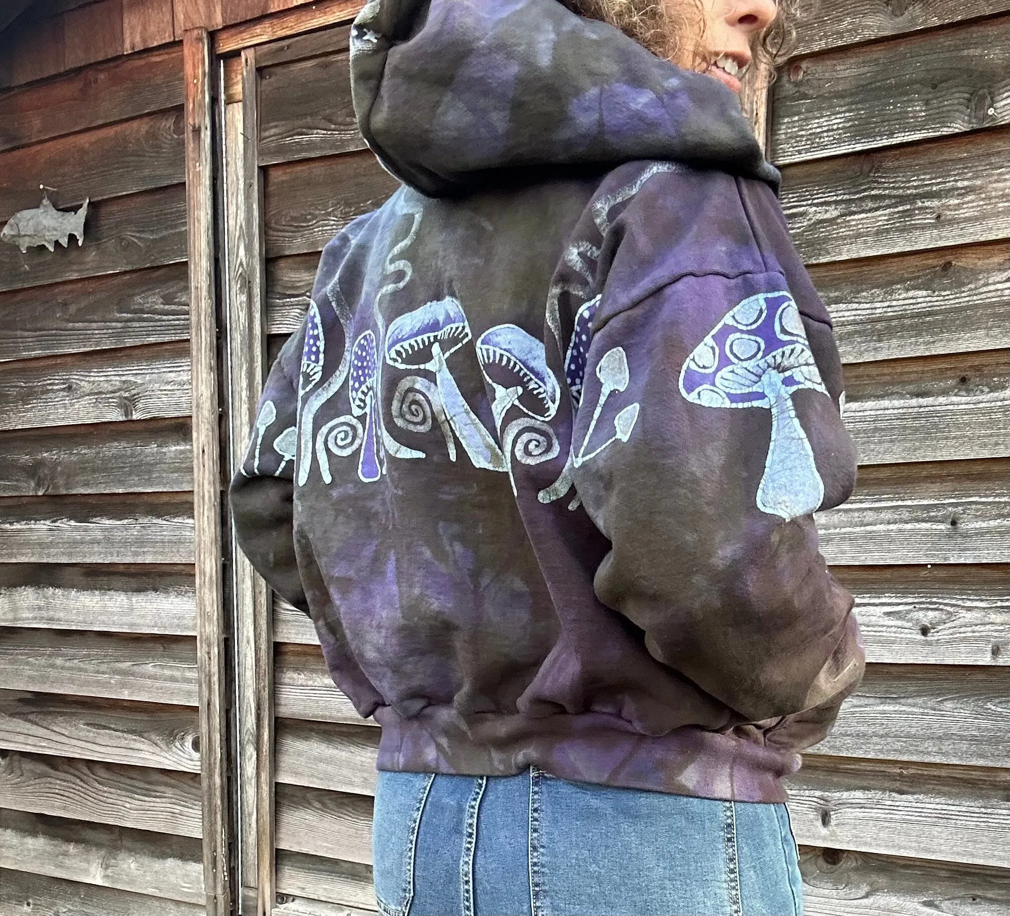 Mushroom Hunter Batik Hoodie - Purple Woodland