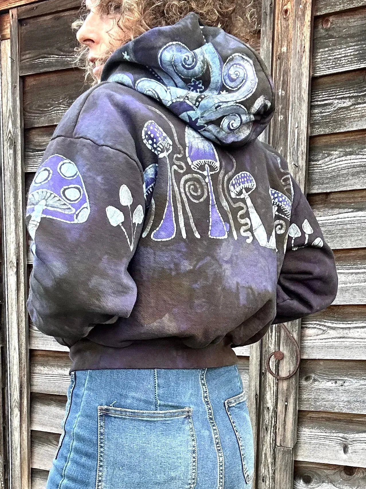 Mushroom Hunter Batik Hoodie - Purple Woodland