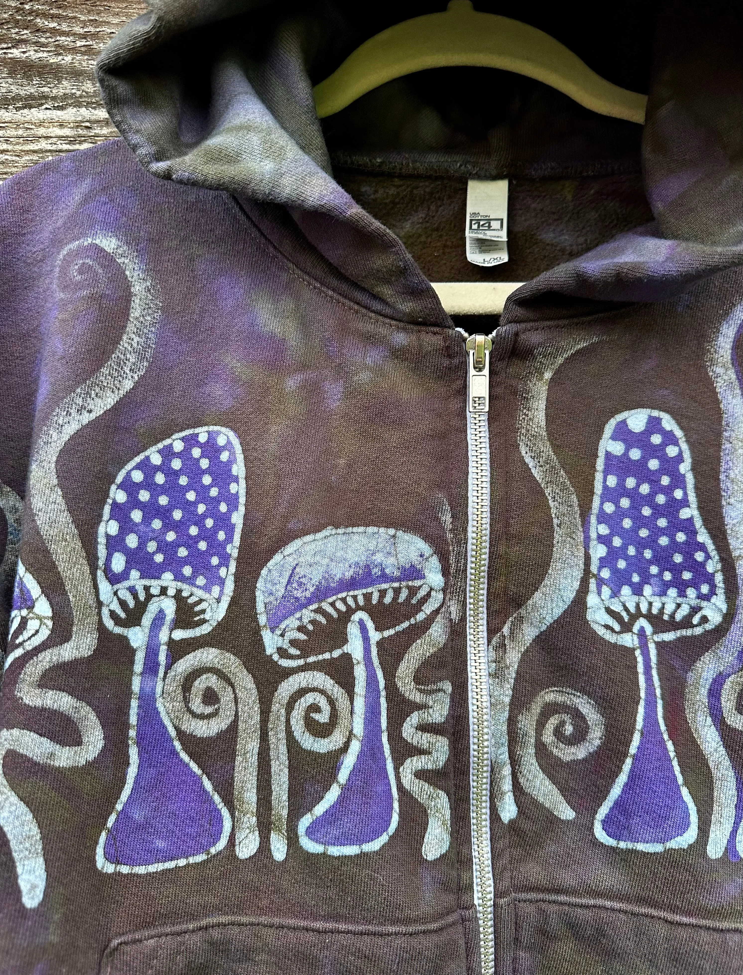 Mushroom Hunter Batik Hoodie - Purple Woodland