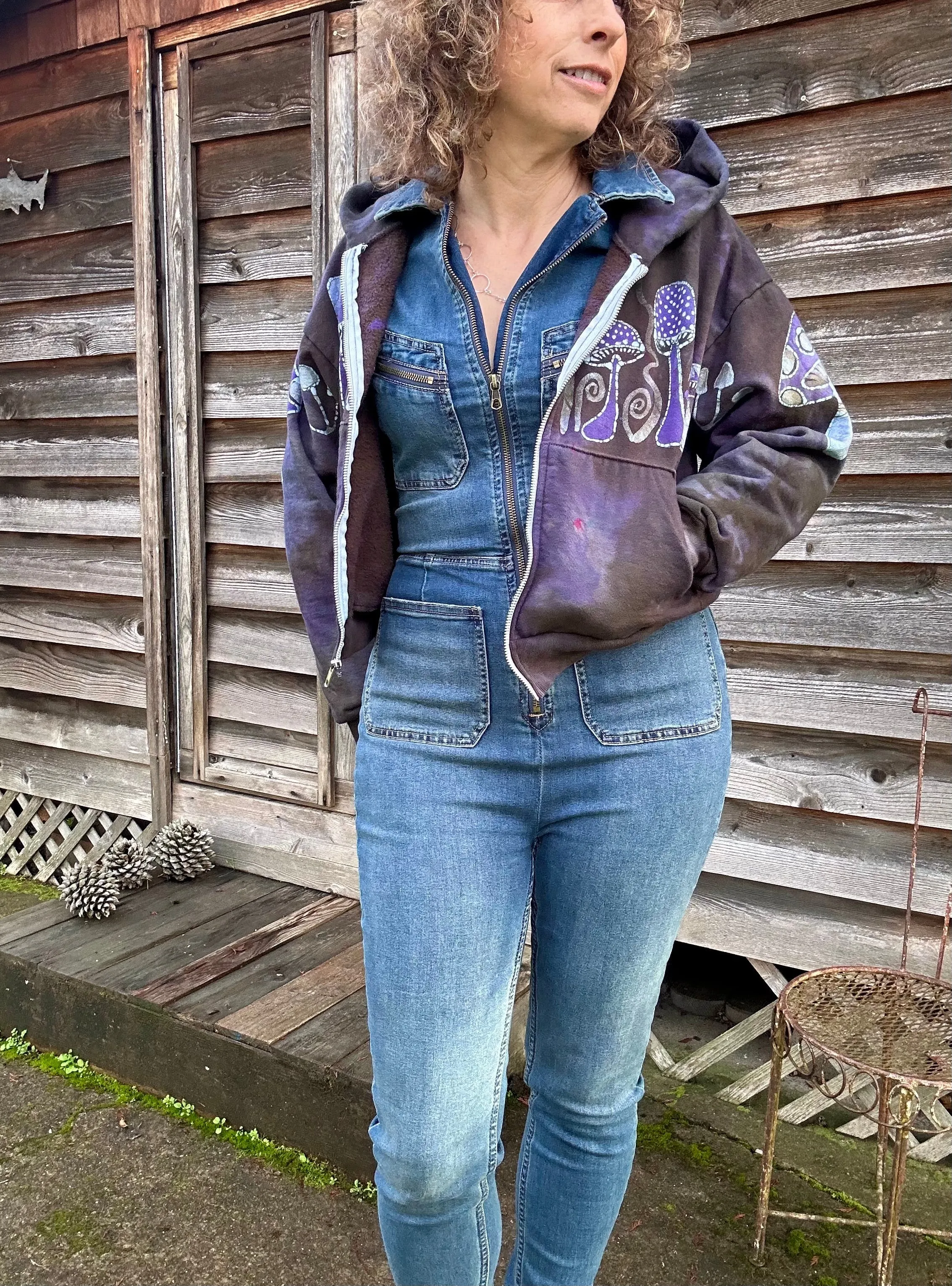 Mushroom Hunter Batik Hoodie - Purple Woodland