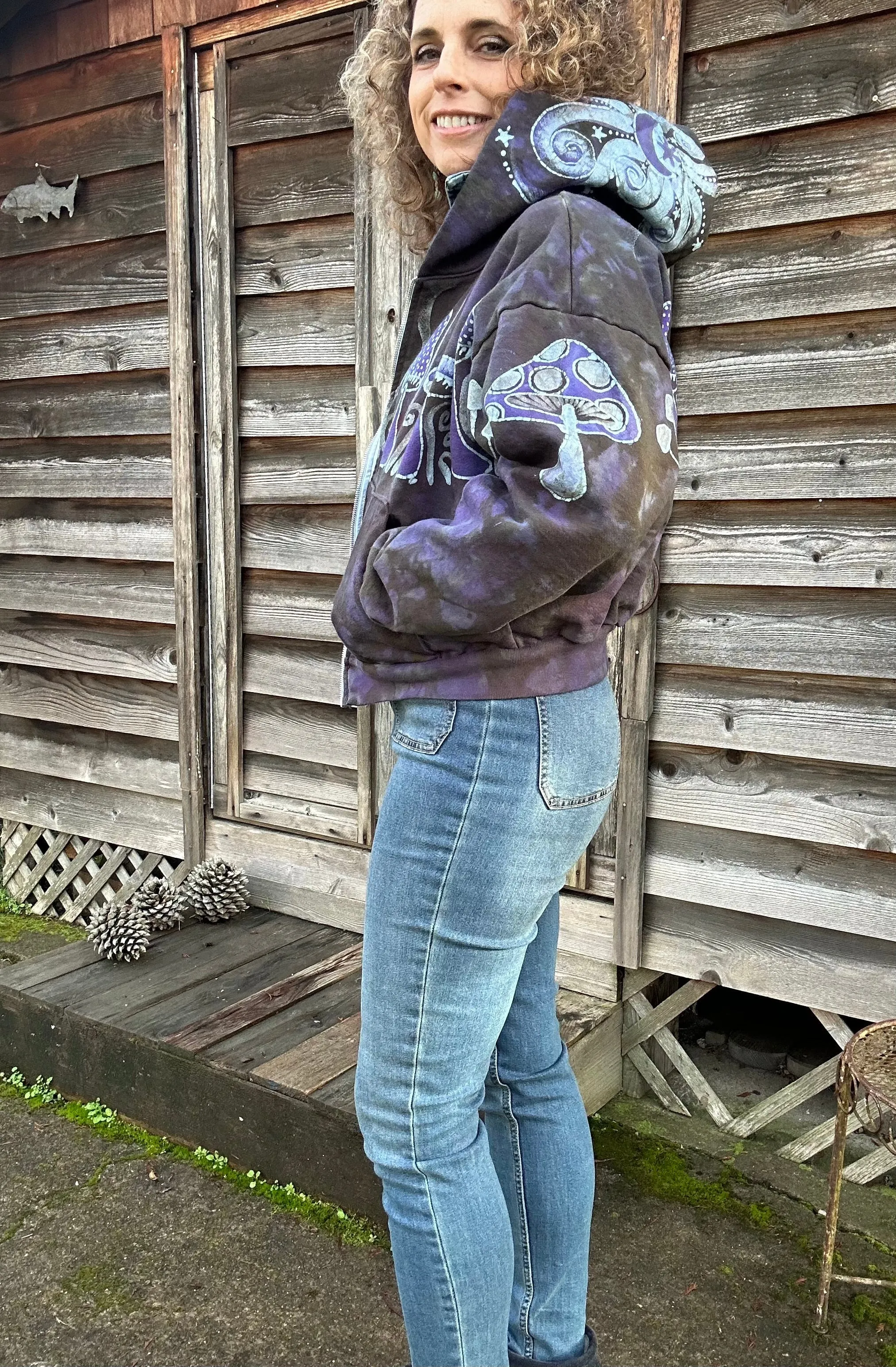 Mushroom Hunter Batik Hoodie - Purple Woodland