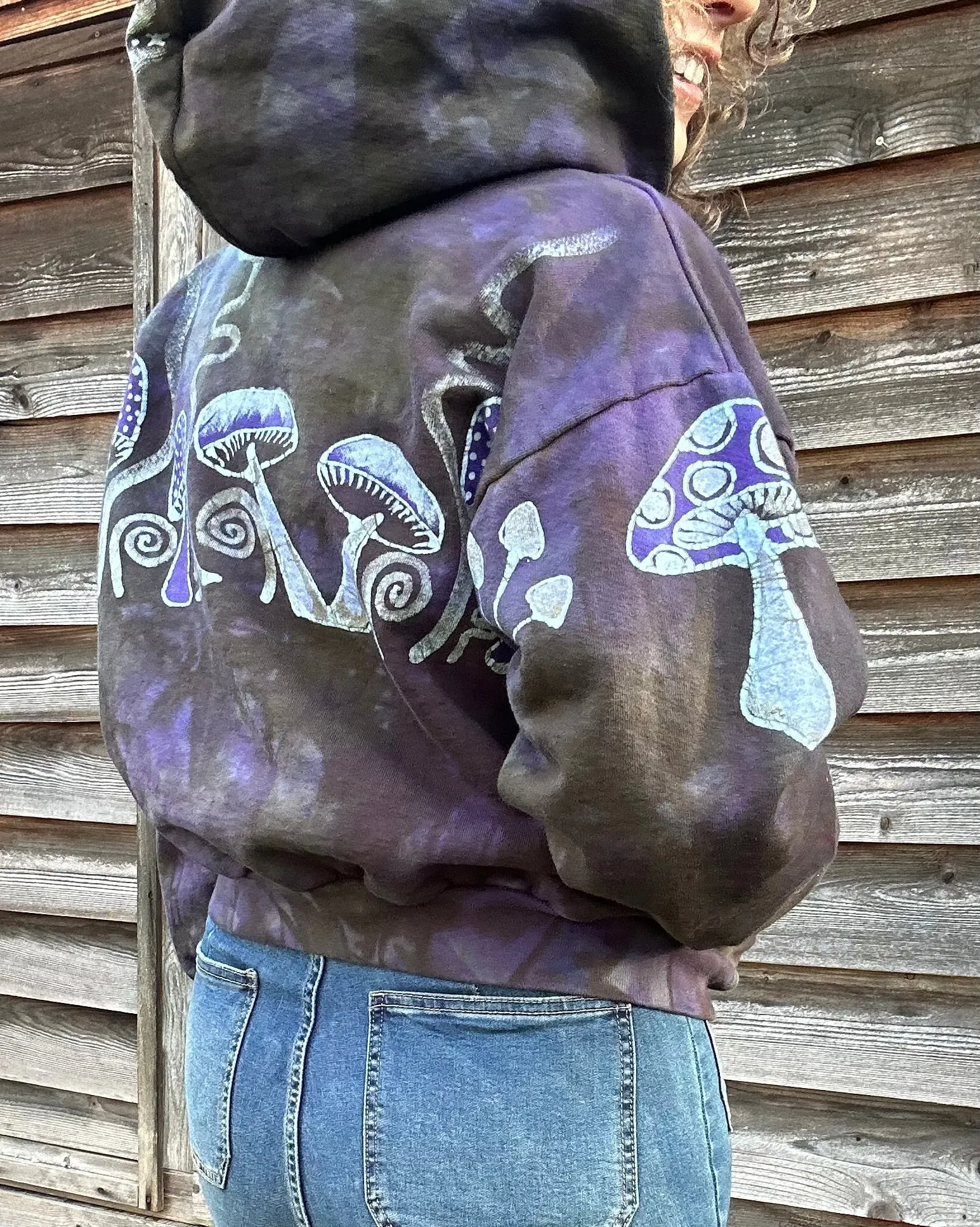 Mushroom Hunter Batik Hoodie - Purple Woodland
